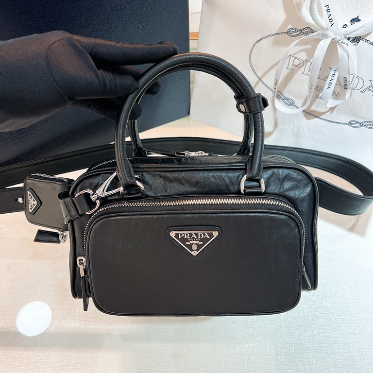 Prada 1BB099 Antique Nappa Leather Bag Black - 9