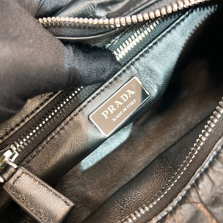 Prada 1BH198 Crinkled Leather Shoulder Bag Black - 2