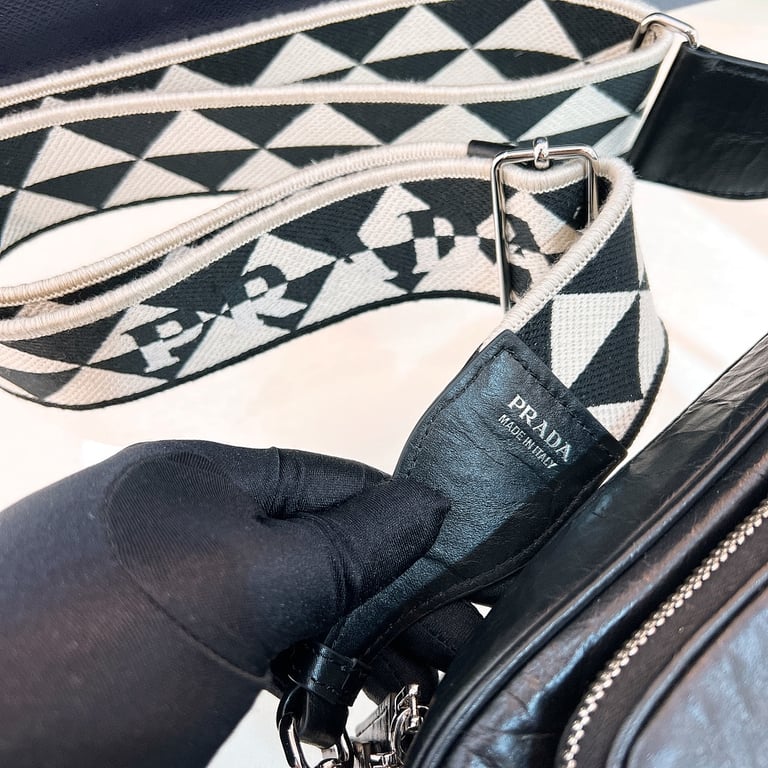 Prada 1BH198 Crinkled Leather Shoulder Bag Black - 5