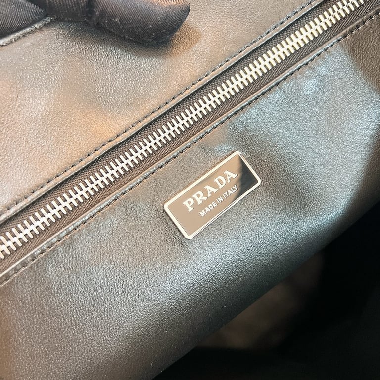 Prada 1BG587 Crinkled Leather Tote Black - 2