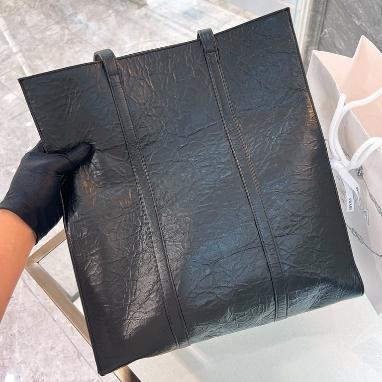 Prada 1BG587 Crinkled Leather Tote Black - 9
