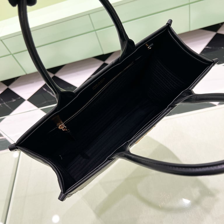 Prada 1BA378 Geometric Leather Tote Bag Black - 3