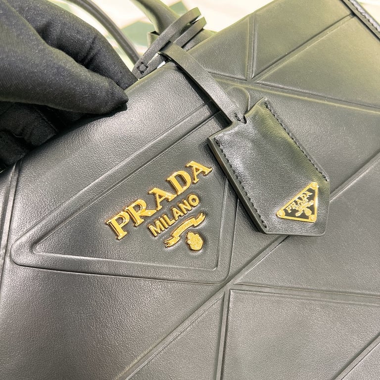 Prada 1BA378 Geometric Leather Tote Bag Black - 4