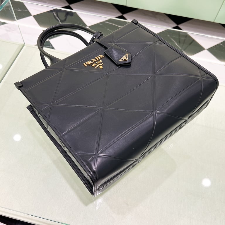 Prada 1BA378 Geometric Leather Tote Bag Black - 6