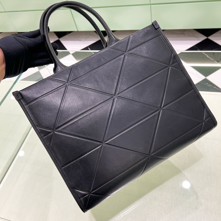 Prada 1BA378 Geometric Leather Tote Bag Black - 8