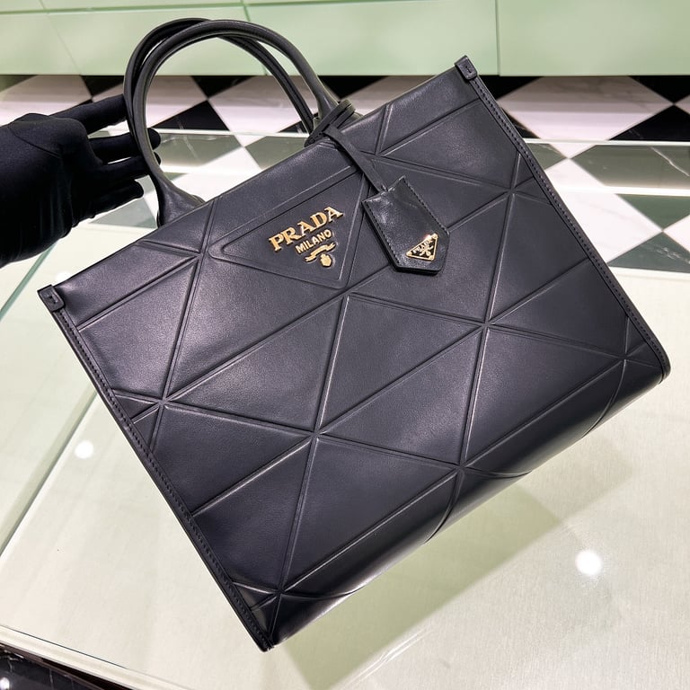 Prada 1BA378 Geometric Leather Tote Bag Black - 9