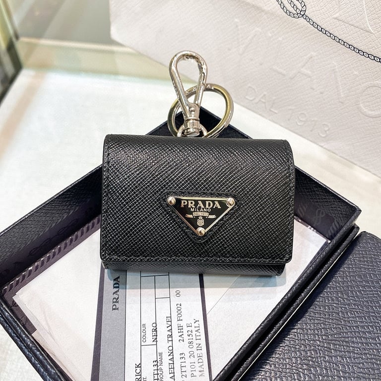 Prada Saffiano Leather Earphone Case Black - 9