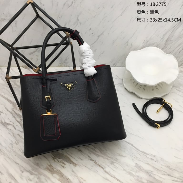 Prada 1BG775 Double Bag Black Red - 2