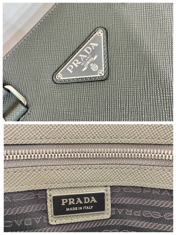 Prada 2VG101 Saffiano Leather Briefcase Sage Grey - 2