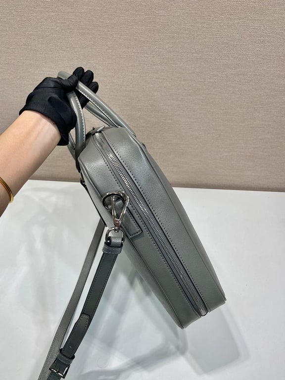 Prada 2VE011 Saffiano Leather Briefcase Grey - 6