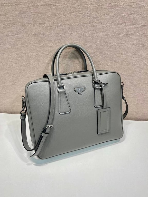 Prada 2VE011 Saffiano Leather Briefcase Grey - 8