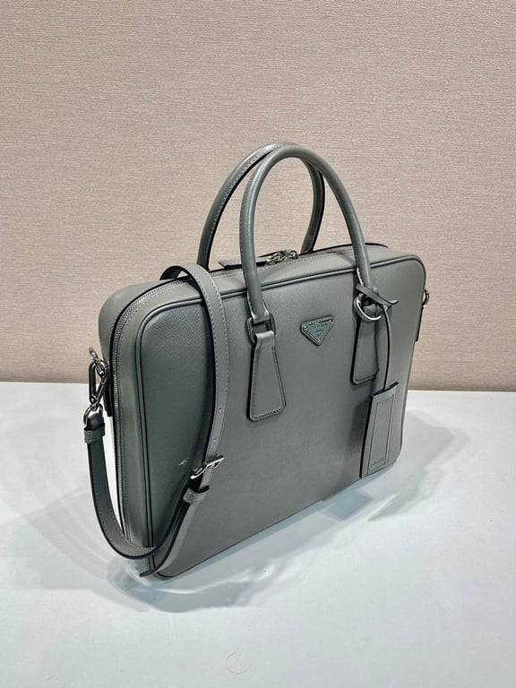 Prada 2VE011 Saffiano Leather Briefcase Grey - 9