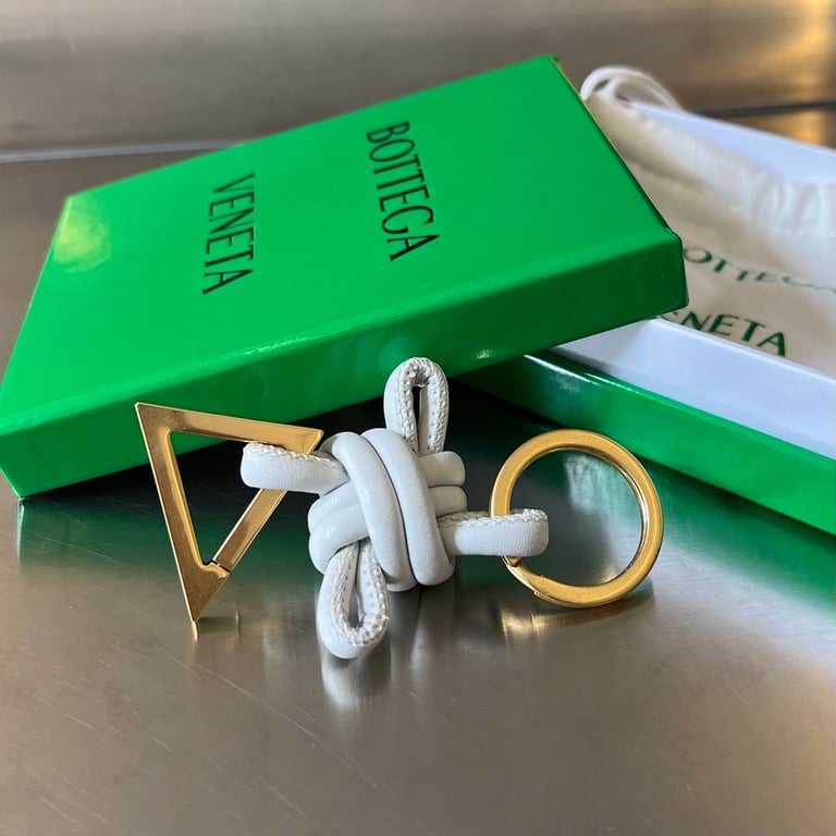 Bottega Veneta Knot Leather Keyring White - 6