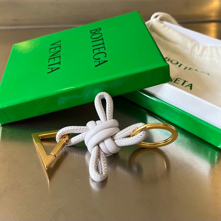 Bottega Veneta 619100 Knotted Leather Keyring White - 5