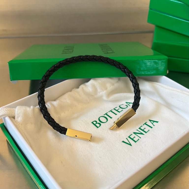 Bottega Veneta Braided Leather Bracelet Black Gold - 2