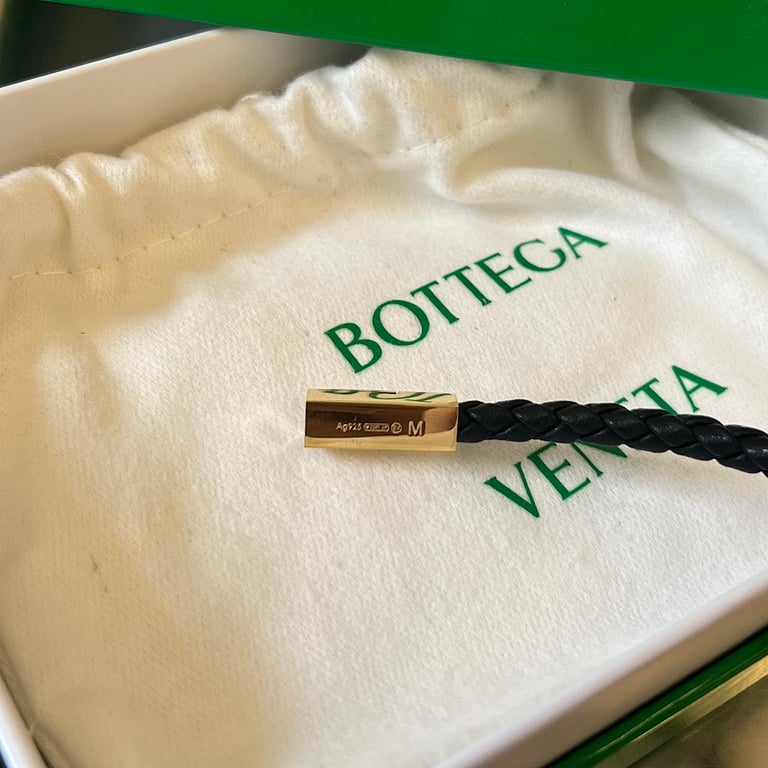 Bottega Veneta Braided Leather Bracelet Black Gold - 4