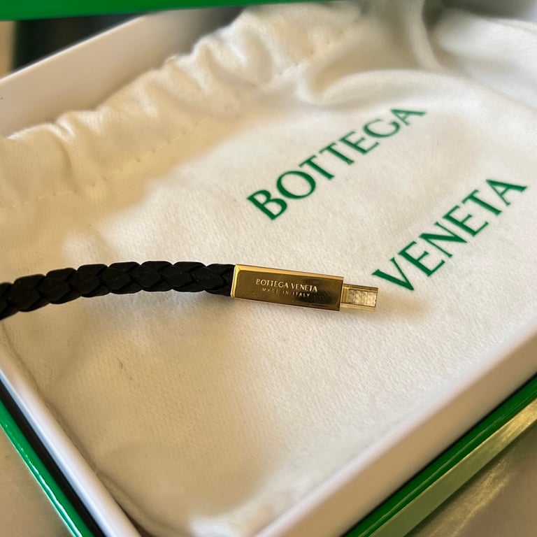 Bottega Veneta Braided Leather Bracelet Black Gold - 5