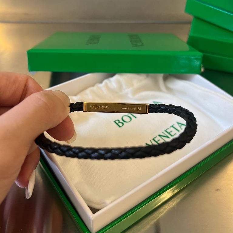 Bottega Veneta Braided Leather Bracelet Black Gold - 6