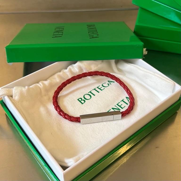 Bottega Veneta Braided Leather Bracelet Red - 2