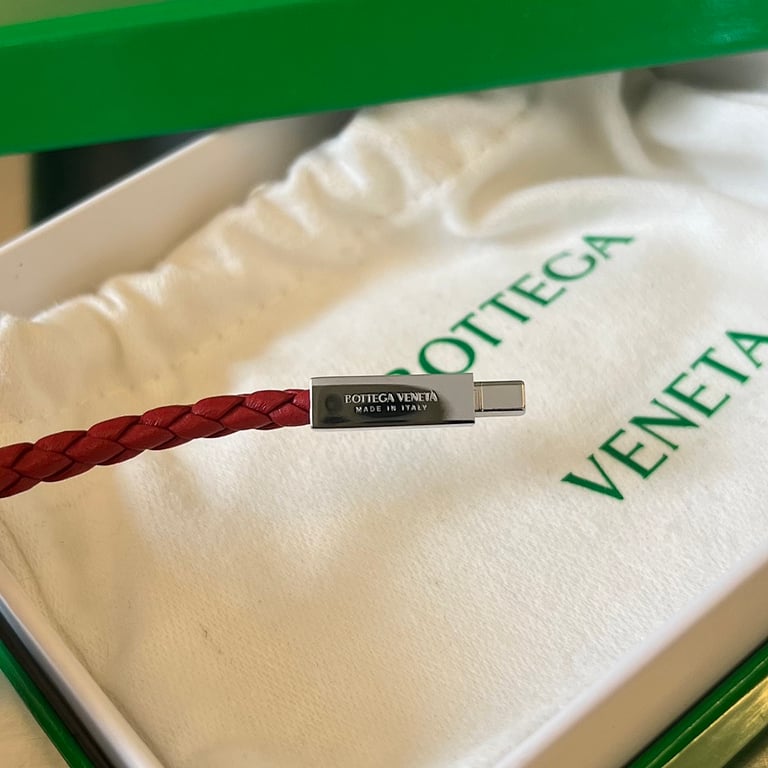 Bottega Veneta Braided Leather Bracelet Red - 4