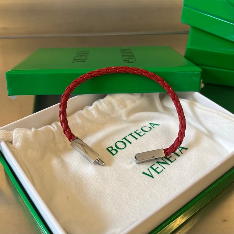 Bottega Veneta Braided Leather Bracelet Red - 5