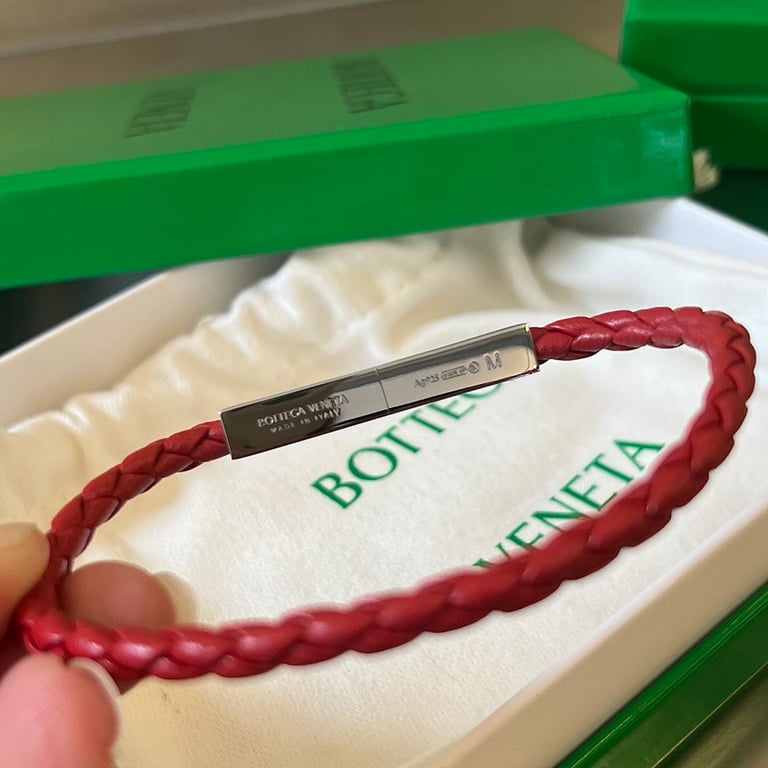Bottega Veneta Braided Leather Bracelet Red - 6