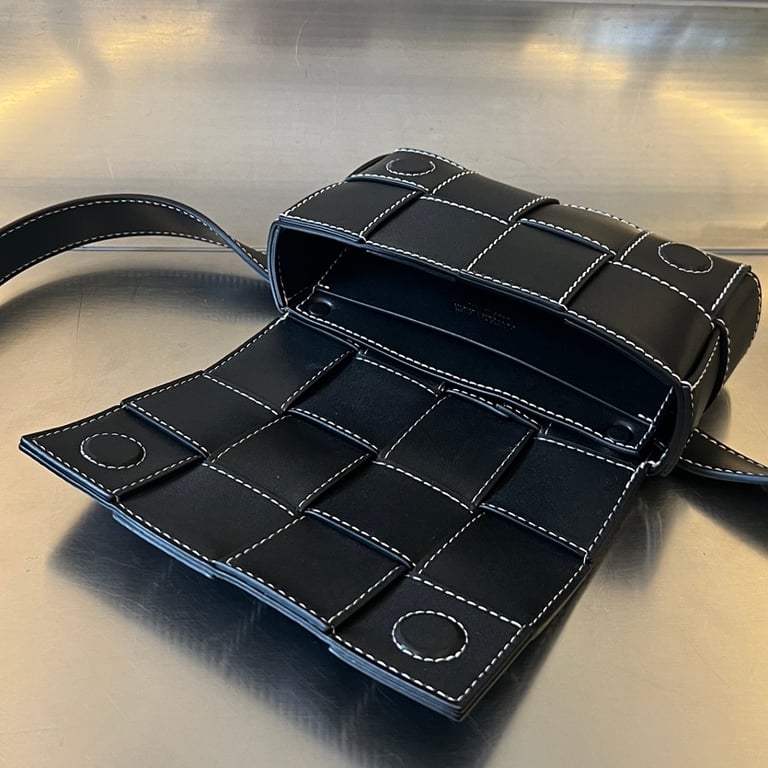 Bottega Veneta Cassette Belt Bag Black with White Stitching - 5