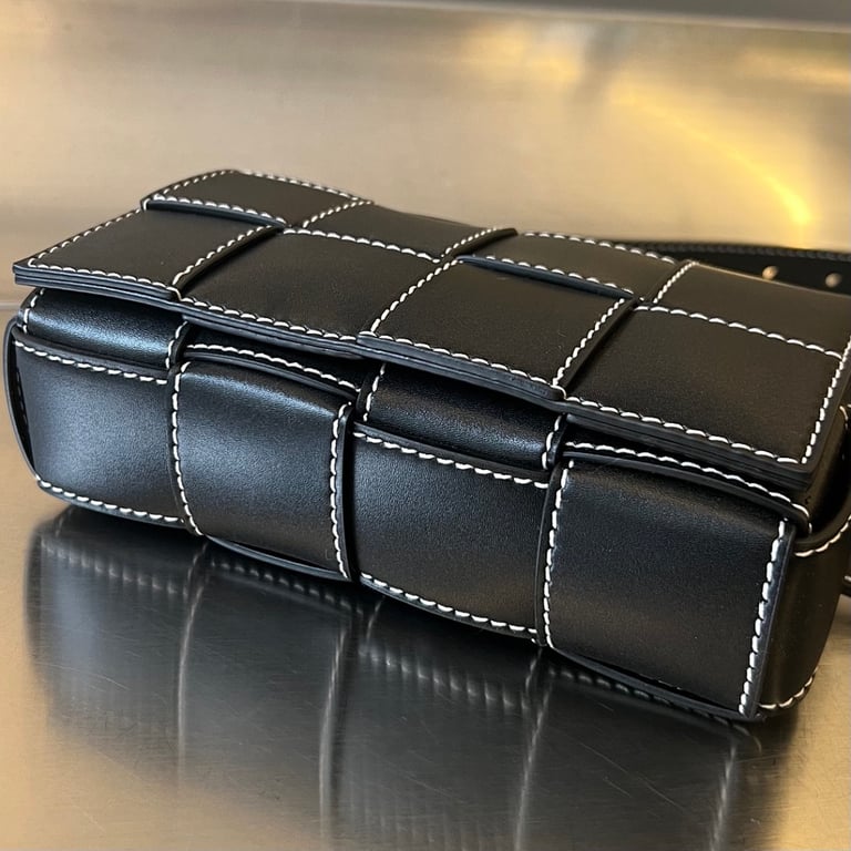Bottega Veneta Cassette Belt Bag Black with White Stitching - 7