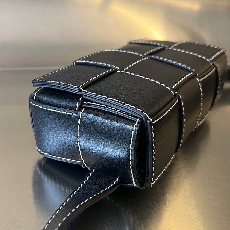 Bottega Veneta Cassette Belt Bag Black with White Stitching - 8