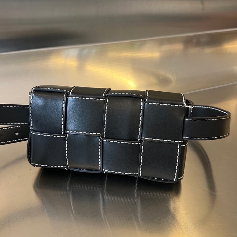 Bottega Veneta Cassette Belt Bag Black with White Stitching - 9