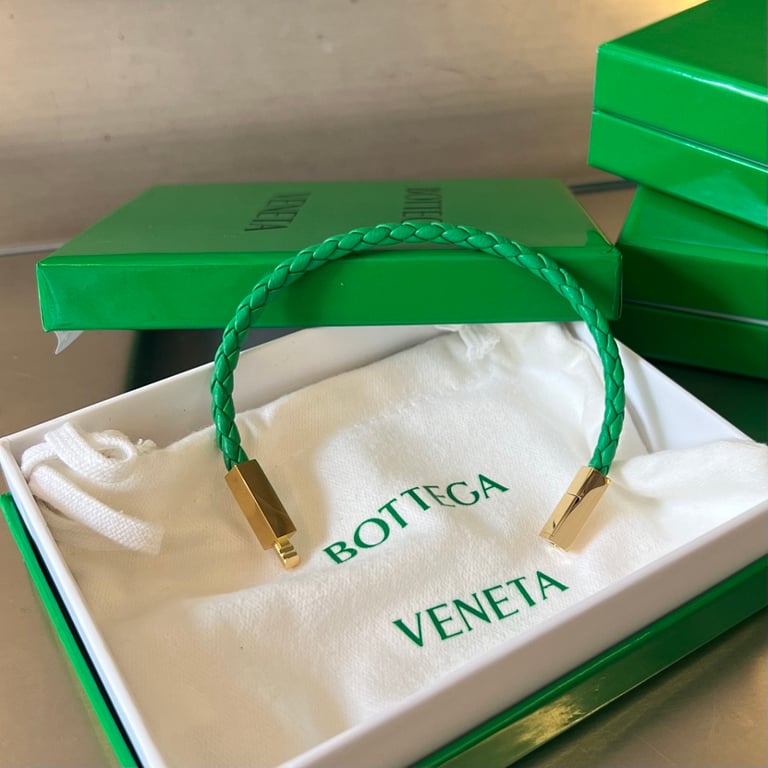 Bottega Veneta Braided Leather Bracelet Green - 4