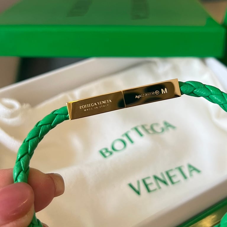 Bottega Veneta Braided Leather Bracelet Green - 5