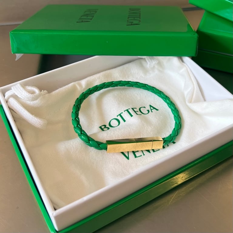 Bottega Veneta Braided Leather Bracelet Green - 6