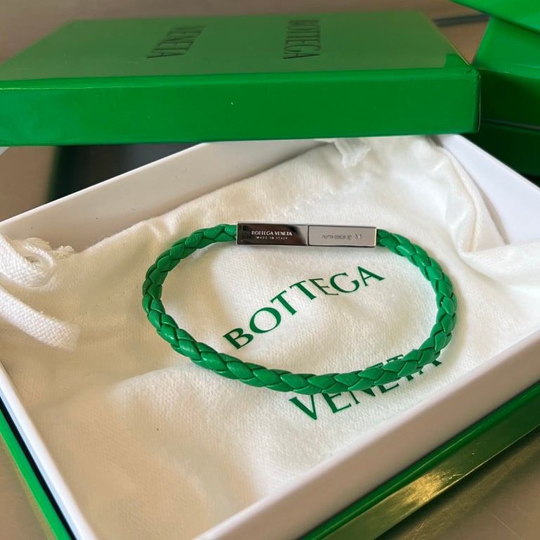 Bottega Veneta 732416 Woven Leather Bracelet Green - 2
