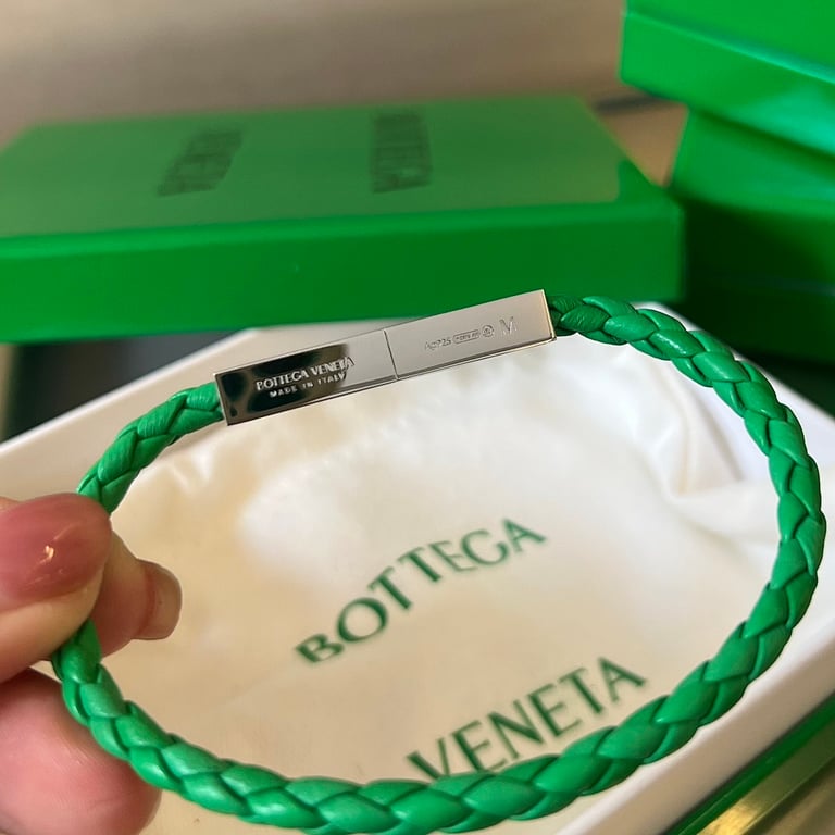 Bottega Veneta 732416 Woven Leather Bracelet Green - 6