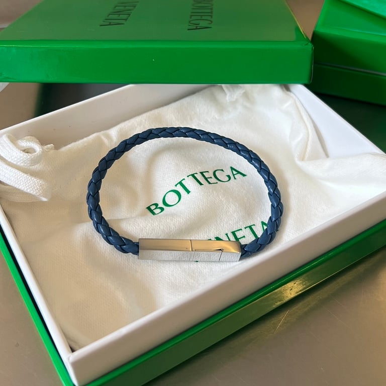Bottega Veneta Braided Leather Bracelet 732416 Blue - 2