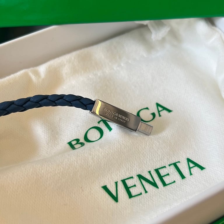 Bottega Veneta Braided Leather Bracelet 732416 Blue - 4