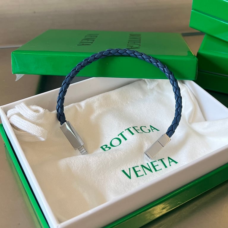 Bottega Veneta Braided Leather Bracelet 732416 Blue - 5