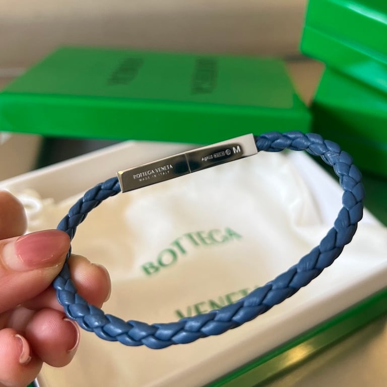 Bottega Veneta Braided Leather Bracelet 732416 Blue - 6