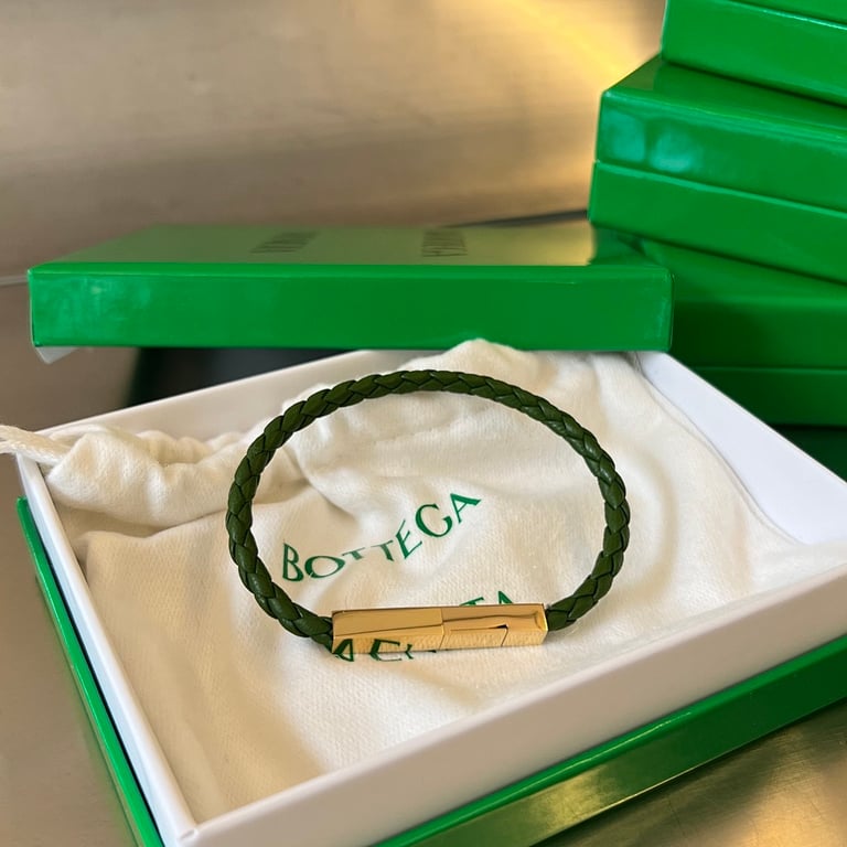Bottega Veneta Woven Leather Bracelet Green - 3