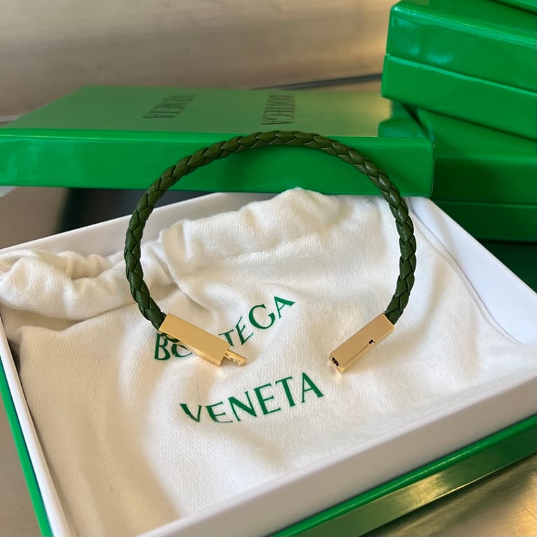 Bottega Veneta Woven Leather Bracelet Green - 4