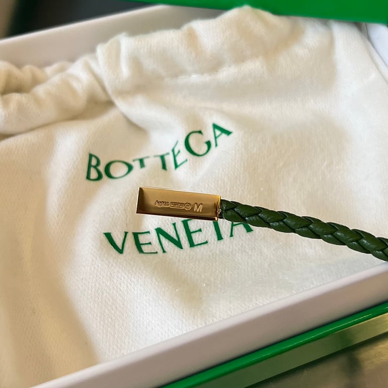 Bottega Veneta Woven Leather Bracelet Green - 5
