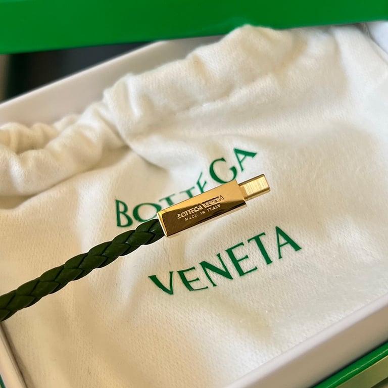 Bottega Veneta Woven Leather Bracelet Green - 6