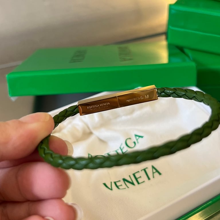 Bottega Veneta Woven Leather Bracelet Green - 7