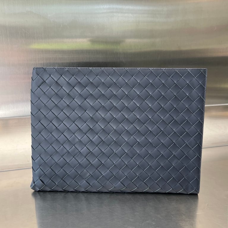 Bottega Veneta Intreccio Leather Clutch 607479 Grey/Yellow - 10