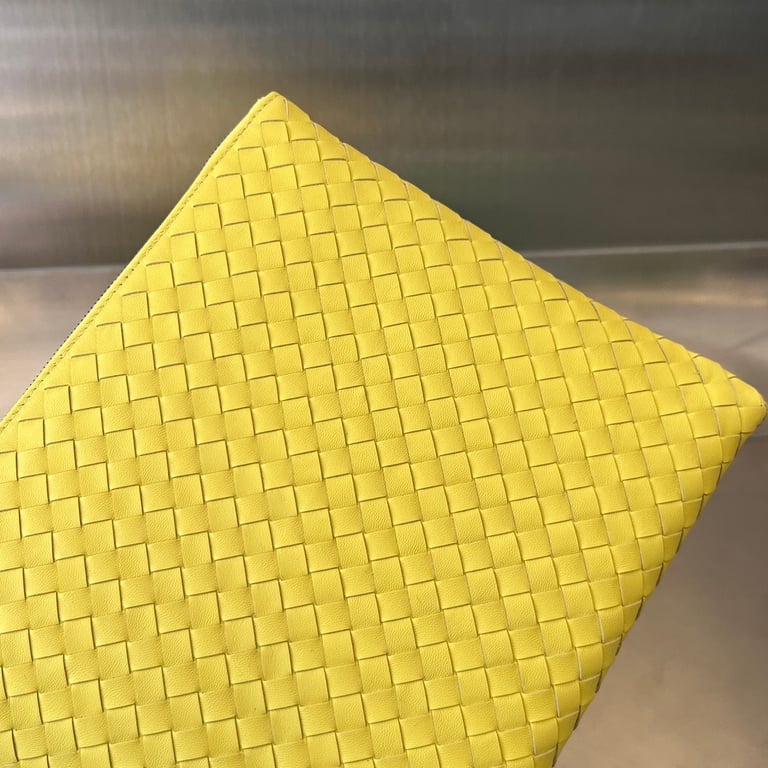 Bottega Veneta Intrecciato Leather Clutch Yellow 522430 - 7