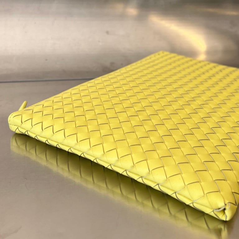 Bottega Veneta Intrecciato Leather Clutch Yellow 522430 - 8