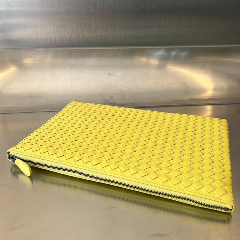 Bottega Veneta Intrecciato Leather Clutch Yellow 522430 - 9
