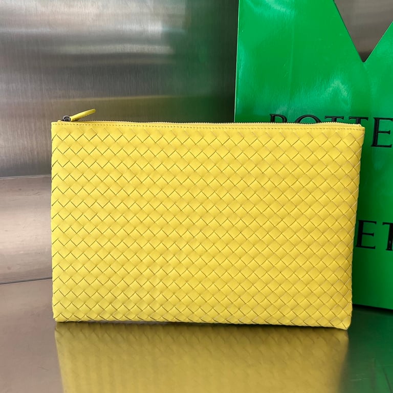 Bottega Veneta Intrecciato Leather Clutch Yellow 522430 - 10