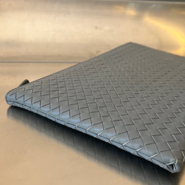 Bottega Veneta Intrecciato Leather Clutch Grey - 8